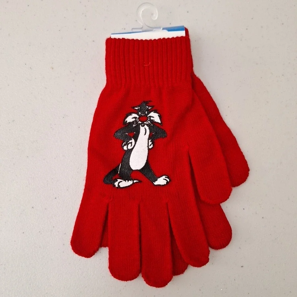 Vintage Sylvester‎ Cat Looney Tunes Knit Gloves Embroidered Red One Size NEW